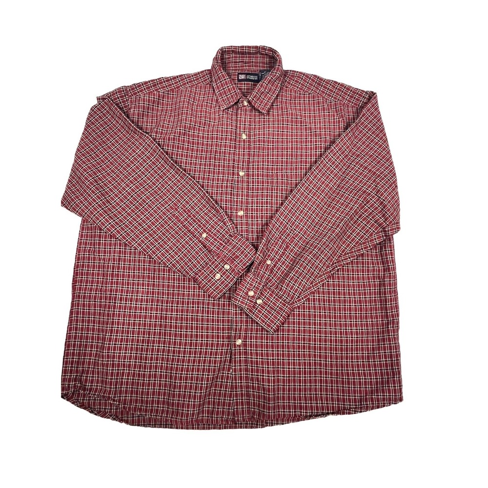 Faded Glory Men's XL Plaid Shirt Red Burgundy Ramie Cotton Long Sleeve Button Up